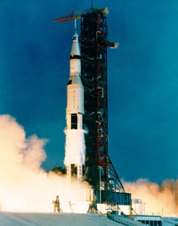 Photograph of the launch of Apollo 11.